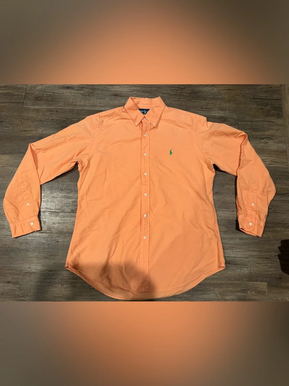 Polo Ralph Lauren Classic Orange Button Down Shirt Green Pony Sz Lg EUC